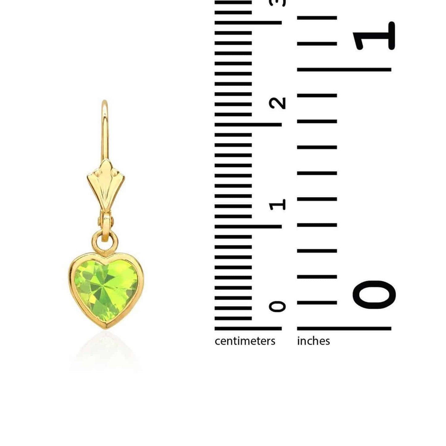 14K Yellow Gold Bezel Set Heart Shaped Birthstone Dangle Leverback Earrings