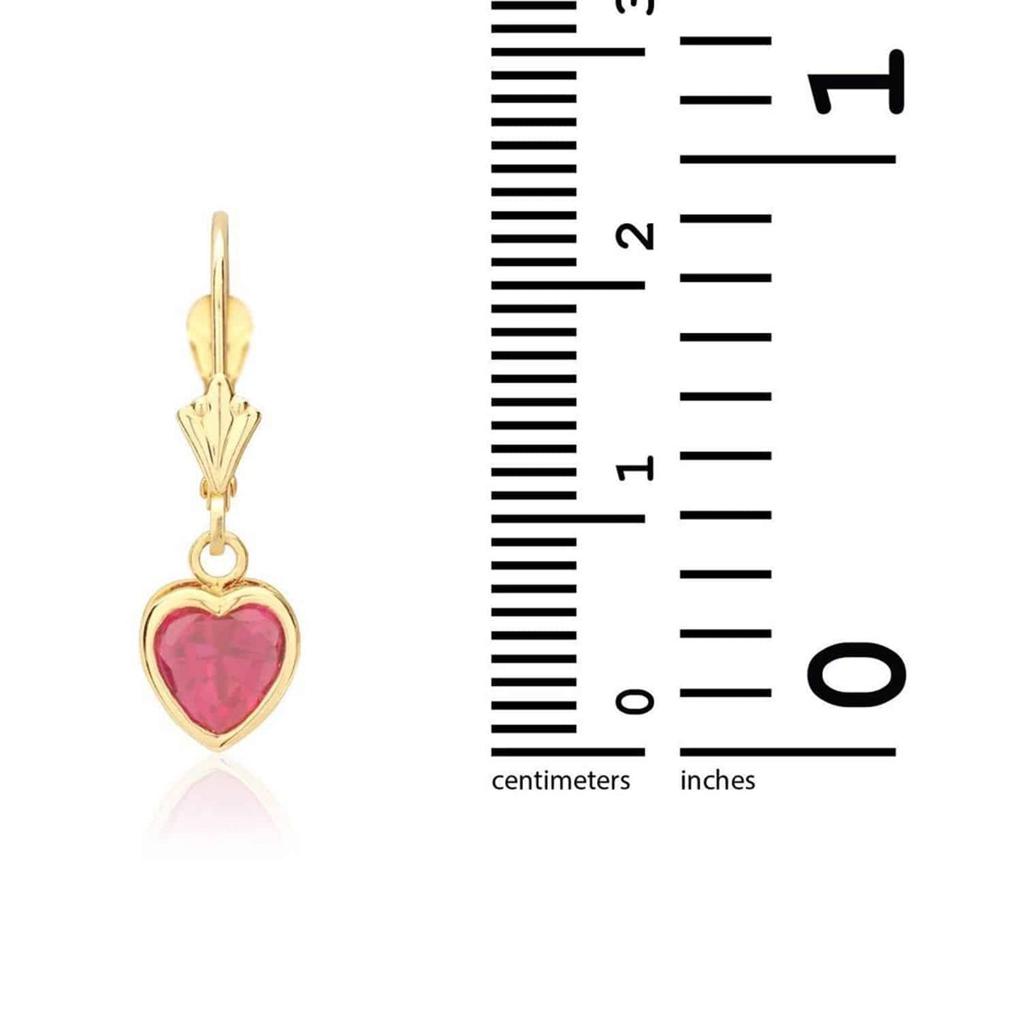 14K Yellow Gold Bezel Set Heart Shaped Birthstone Dangle Leverback Earrings