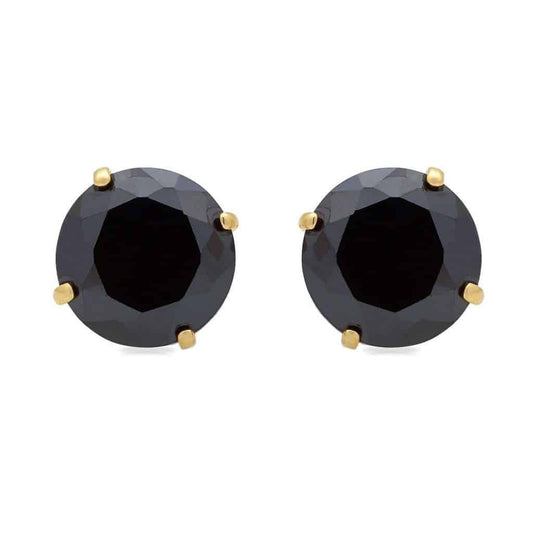 14K Yellow Gold Simulated Black Diamond Round Screw Back Stud Earrings