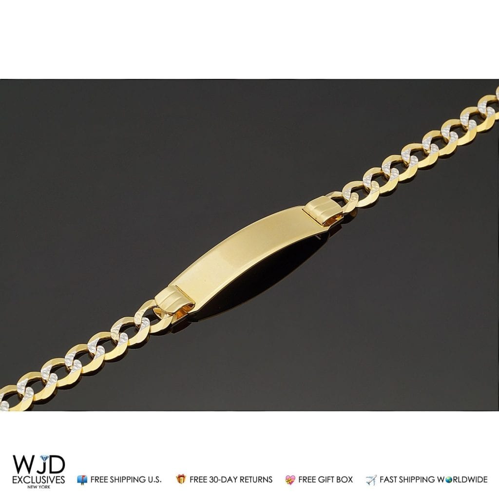Solid 14K Gold Yellow Diamond Cut 10mm wide Cuban Curb Id Men's Bracelet 8"