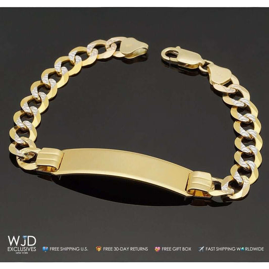 14K Yellow Gold 10mm Diamond-Cut Cuban Curb ID Bracelet (Solid Links) 8"
