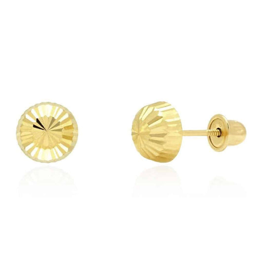 Solid 14K Yellow Gold Diamond-Cut Half Ball Stud Earrings 6mm