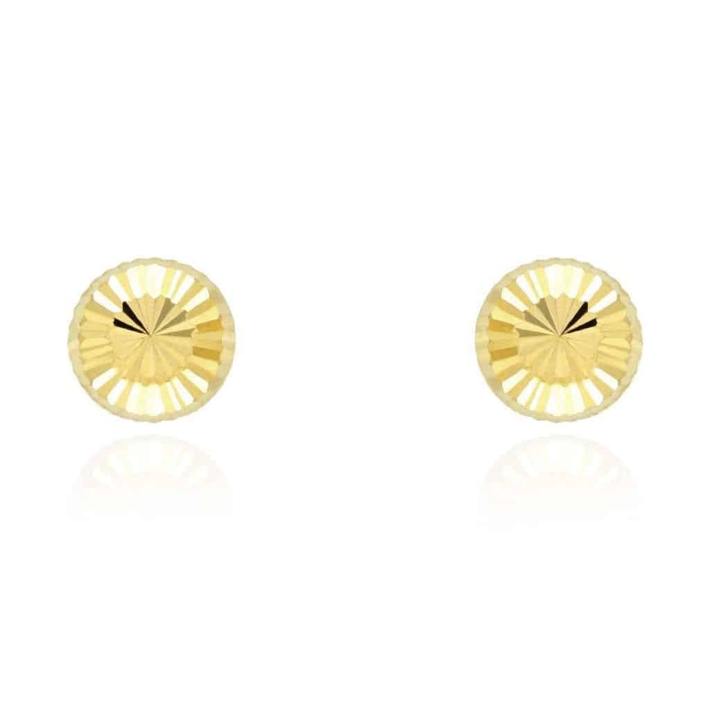 Solid 14K Yellow Gold Diamond-Cut Half Ball Stud Earrings 6mm