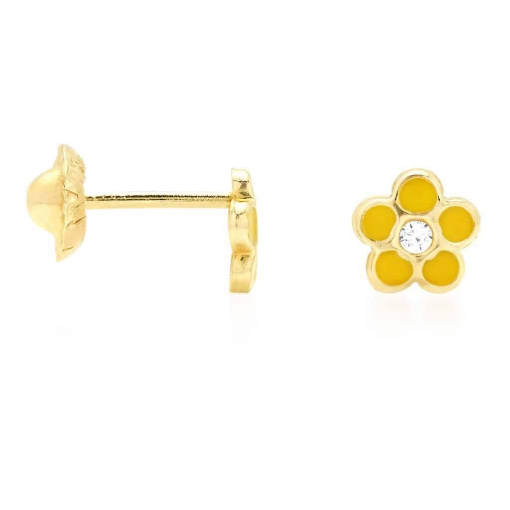 Kid's 14K Gold Red Blue Green Pink Purple Yellow Zircon Flower Stud Earrings