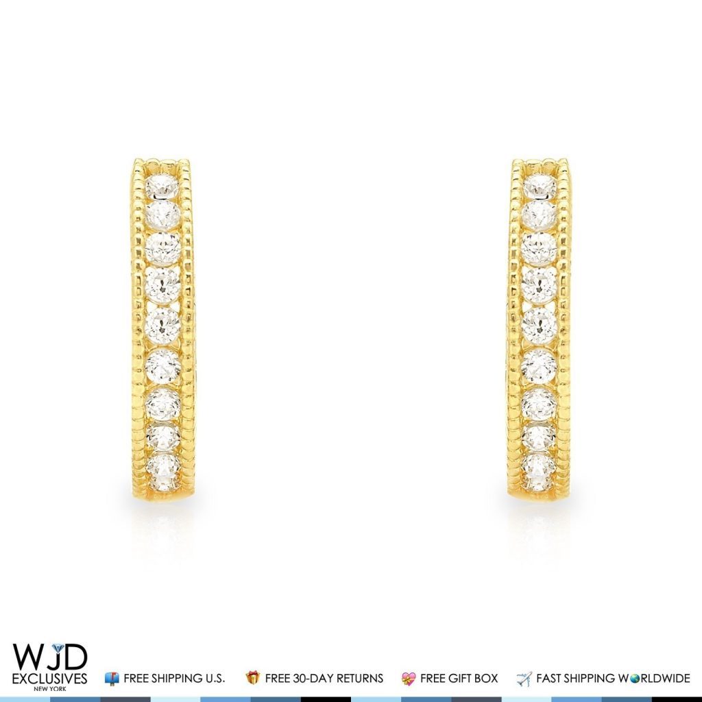 14K Yellow Gold One Row 0.40Ct Created Diamond Small Huggie Hoop Earrings