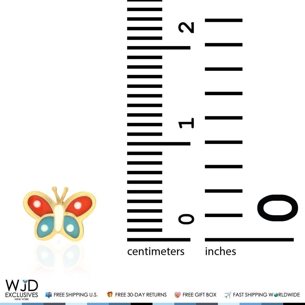 Kid's 14K Yellow Gold Orange & Blue Enamel Butterfly Screw Back Stud Earrings