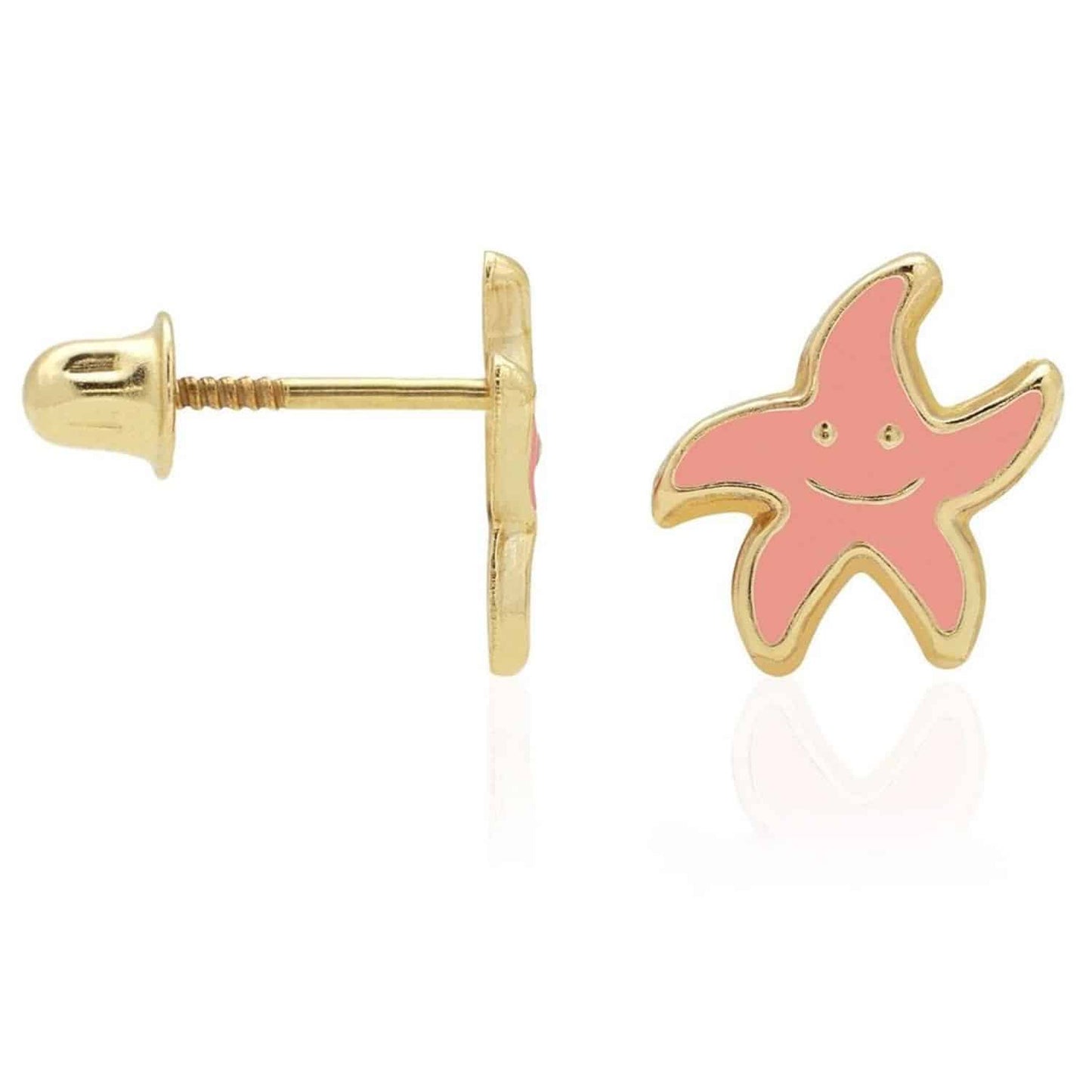 Kid's 14K Yellow Gold Blue Pink Red Green Enamel Starfish Stud Earrings