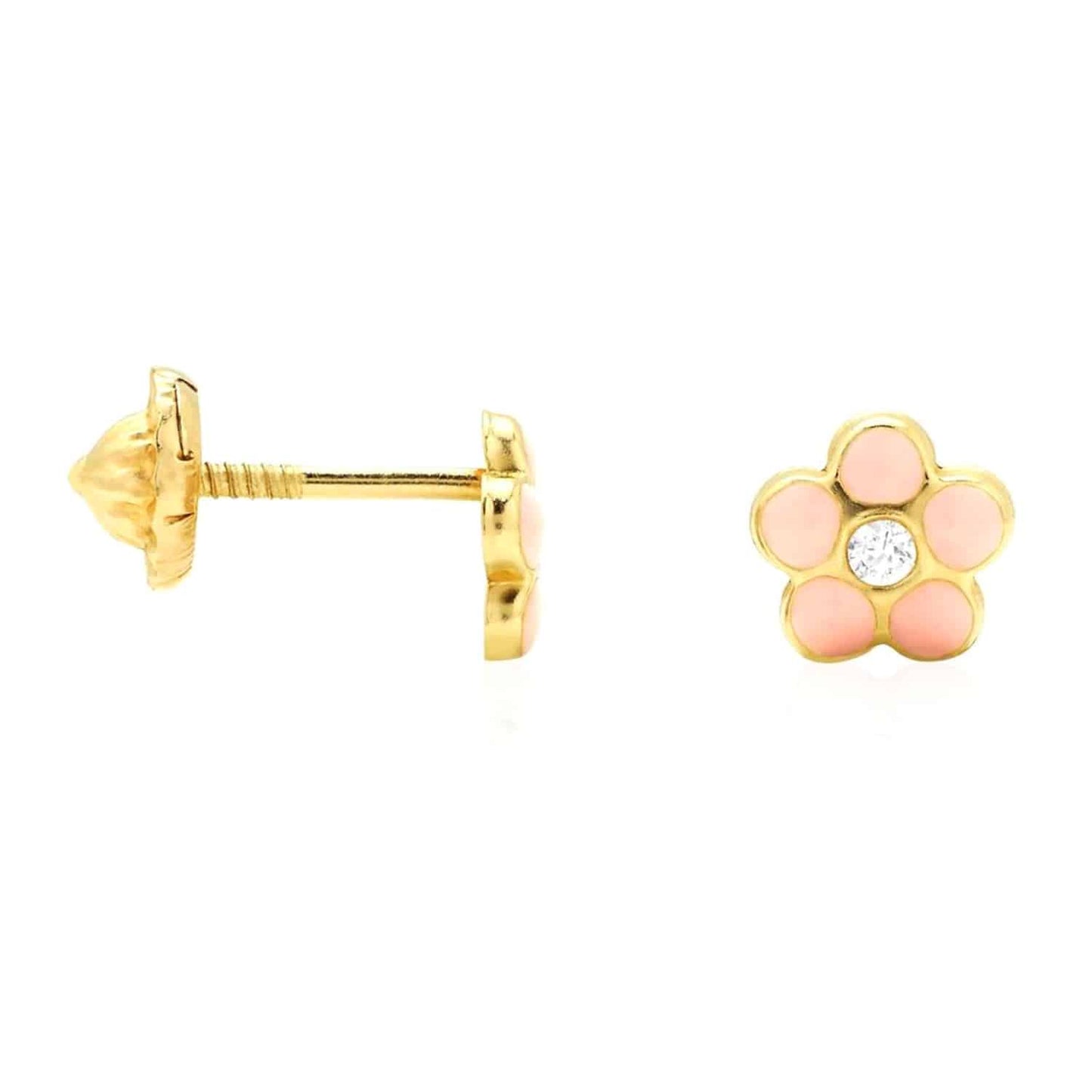 Kid's 14K Gold Red Blue Green Pink Purple Yellow Zircon Flower Stud Earrings