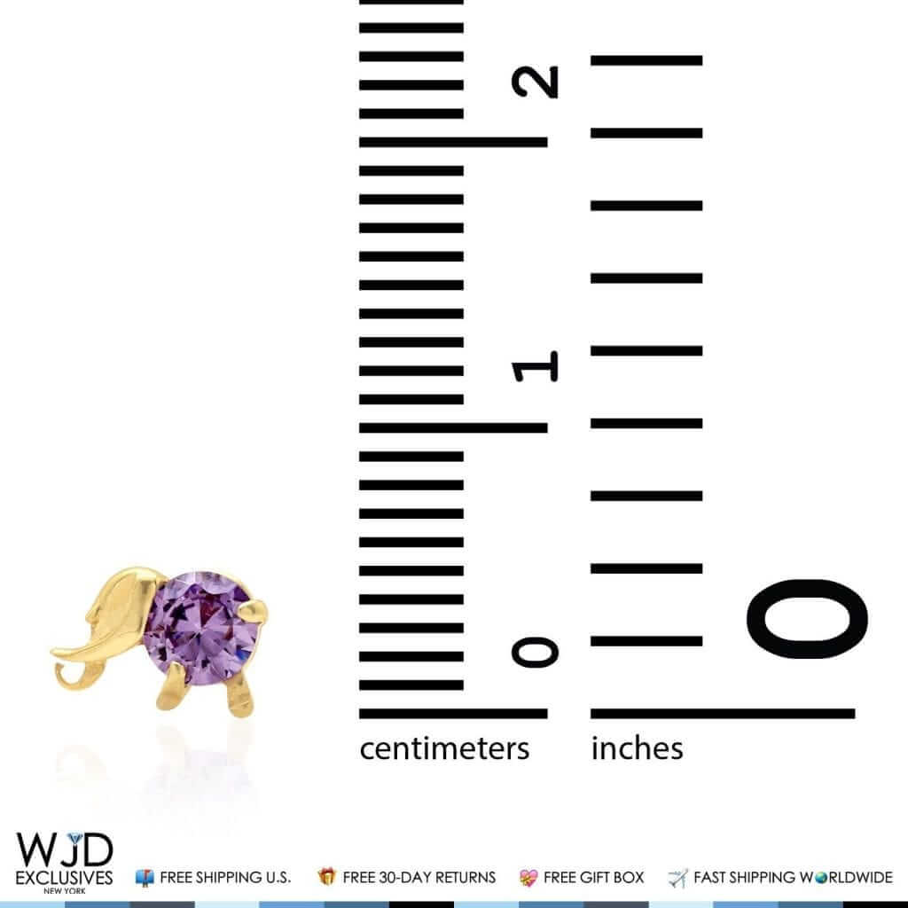 14K Yellow Gold Round-Cut Amethyst Elephant Baby Screwback Stud Earrings