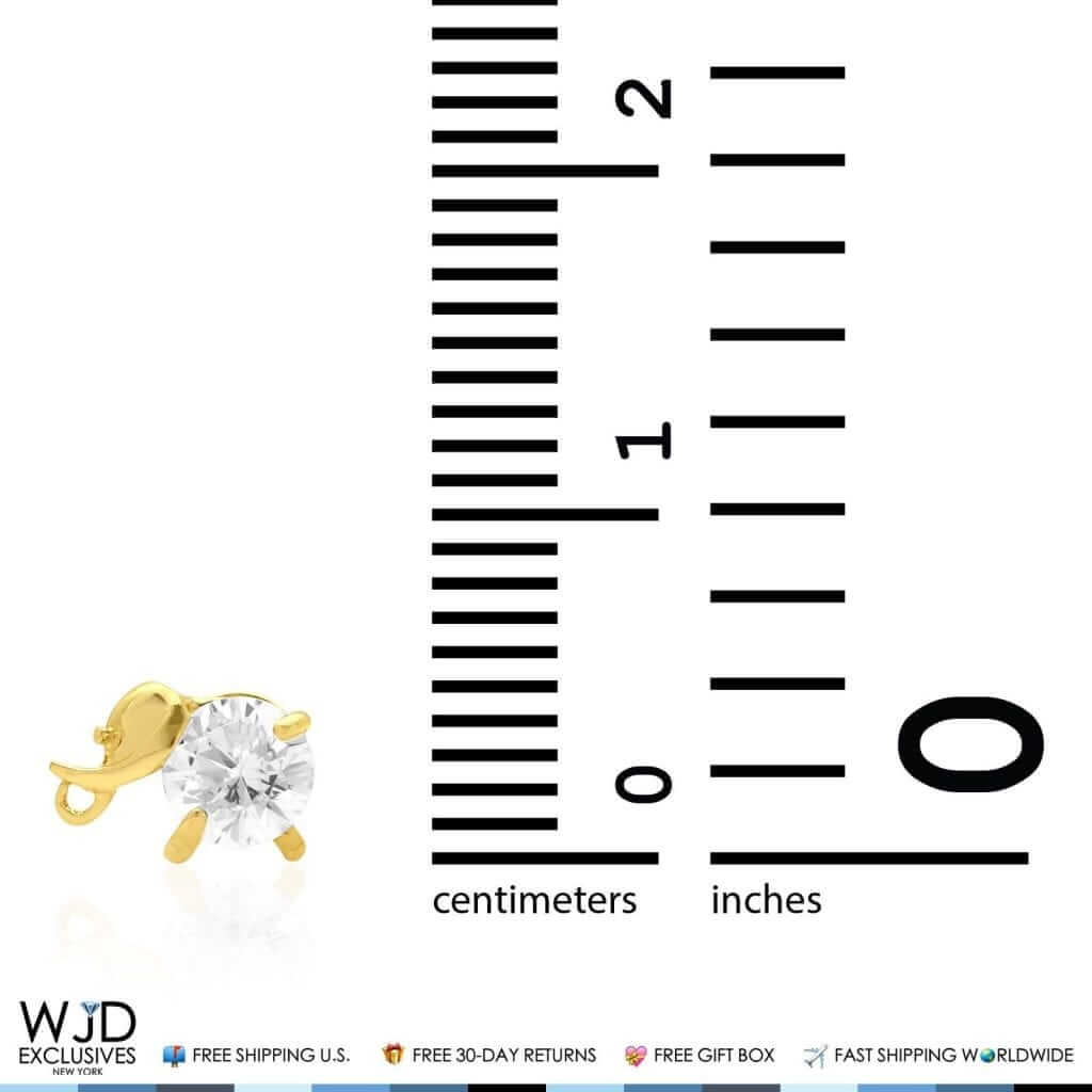 14K Yellow Gold Round White Zircon Elephant Baby Screwback Stud Earrings