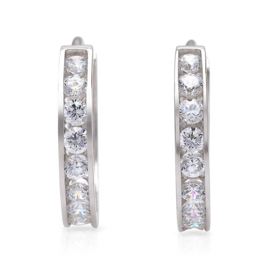 14K White Gold 0.80Ct CZ Brilliant Huggie Hoop Earrings 17mm