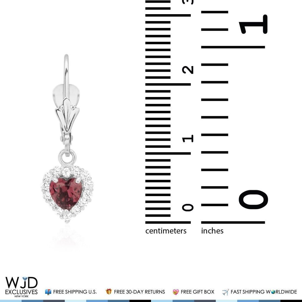 14K White Gold 1Ct Diamond & Alexandrite Heart Shaped Dangle Leverback Earrings
