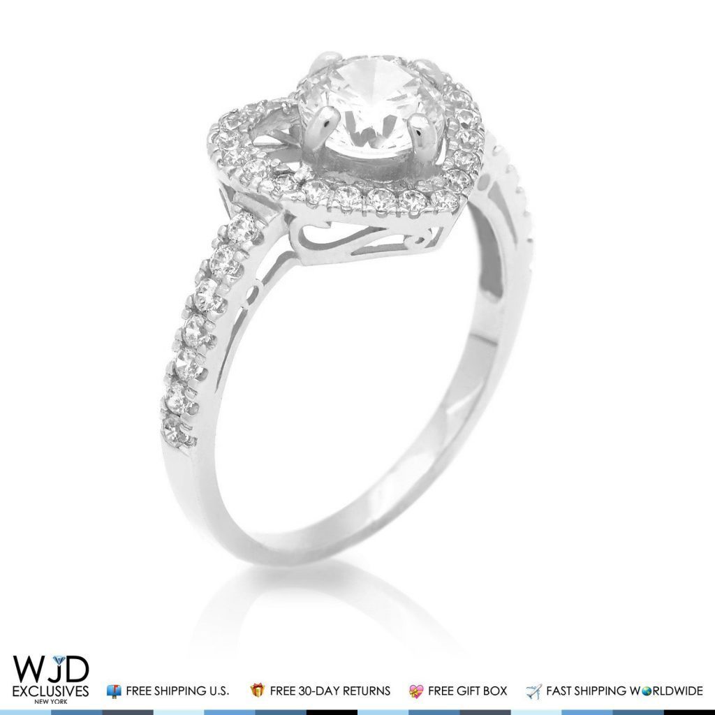 14K White Gold 2.5CTW Round CZ Heart Halo Engagement Ring