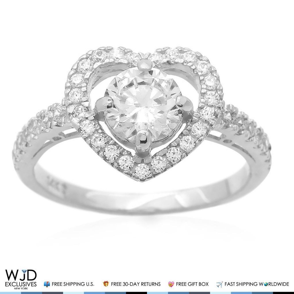 14K White Gold 2.5CTW Round CZ Heart Halo Engagement Ring