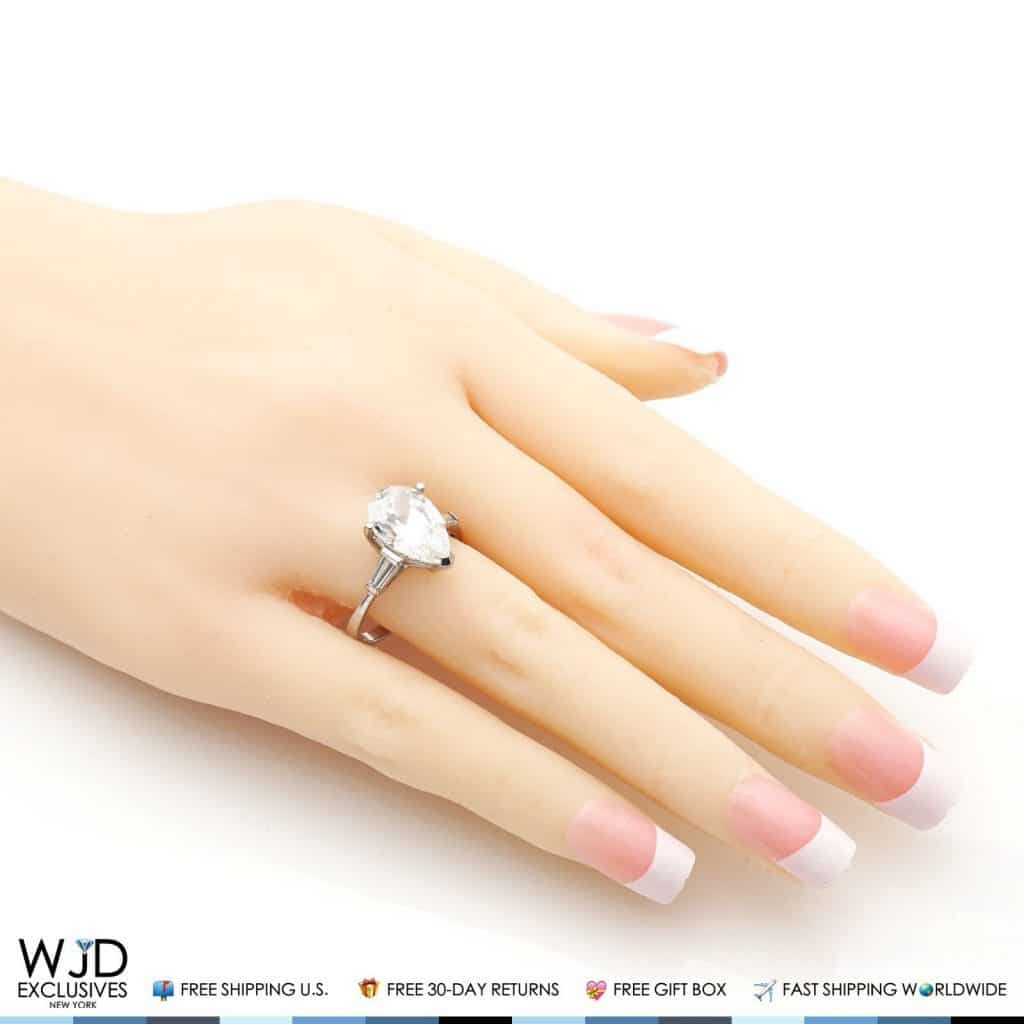 14K White Gold 3Ct Pear Shape CZ Cubic Zirconia Engagement Wedding Ring Size 9