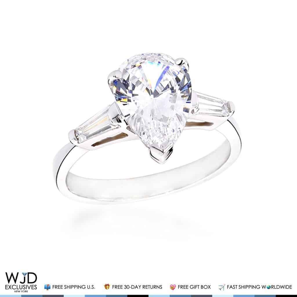 14K White Gold 3Ct Pear Shape CZ Cubic Zirconia Engagement Wedding Ring Size 9