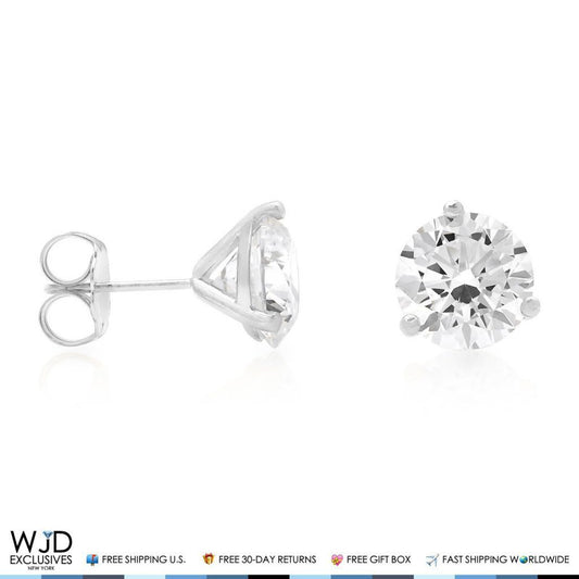 14K White Gold 4Ct CZ Round Solitaire Martini Stud Earrings 8mm