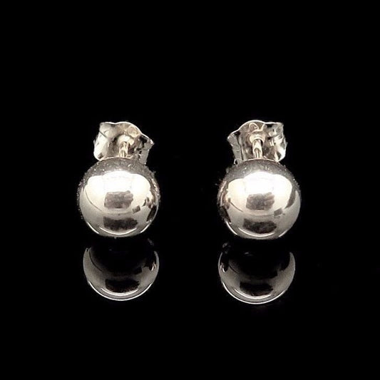 14K White Gold 6mm Ball Stud Earrings Push Back Post
