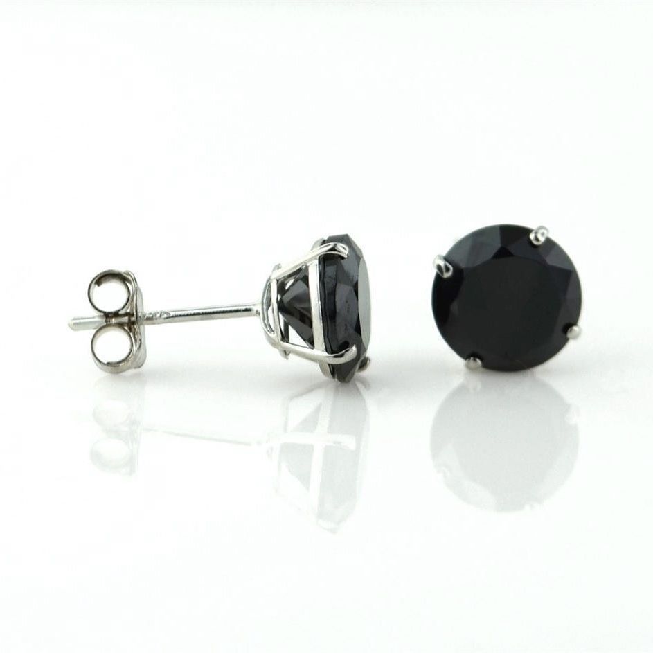 Simulated Black Diamond 14K White Gold Round Push Back Stud Earrings 3mm-8mm