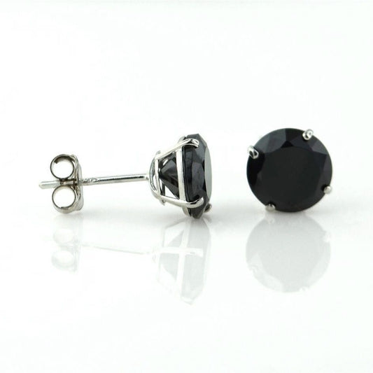 Simulated Black Diamond 14K White Gold Round Push Back Stud Earrings 3mm-8mm