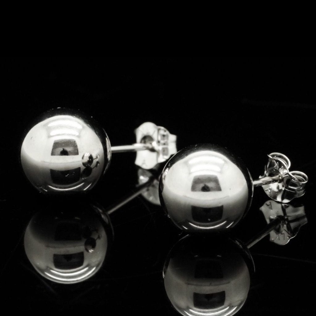 14K White Gold Ball Push Back 8 mm Stud Earrings
