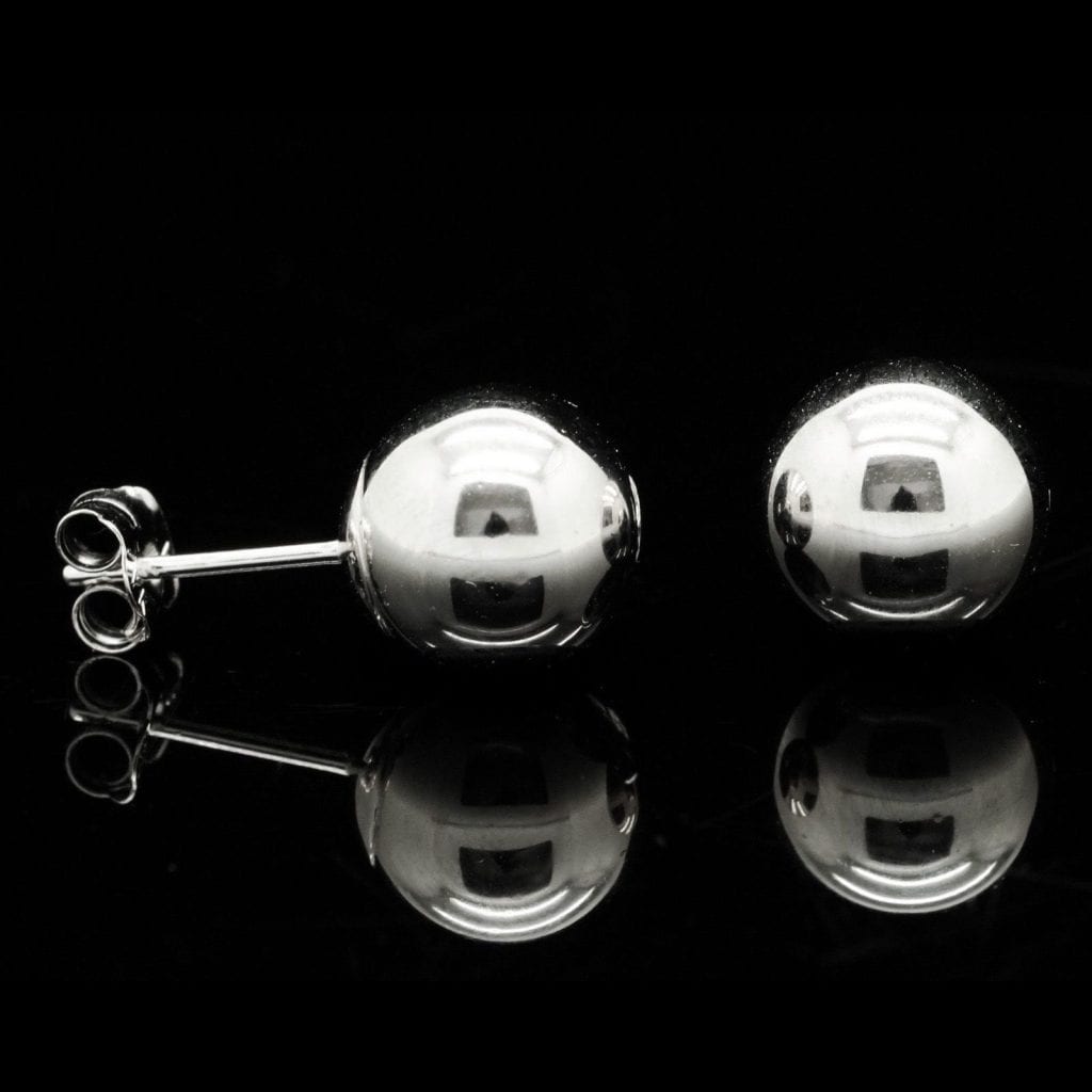 14K White Gold Ball Push Back 8 mm Stud Earrings