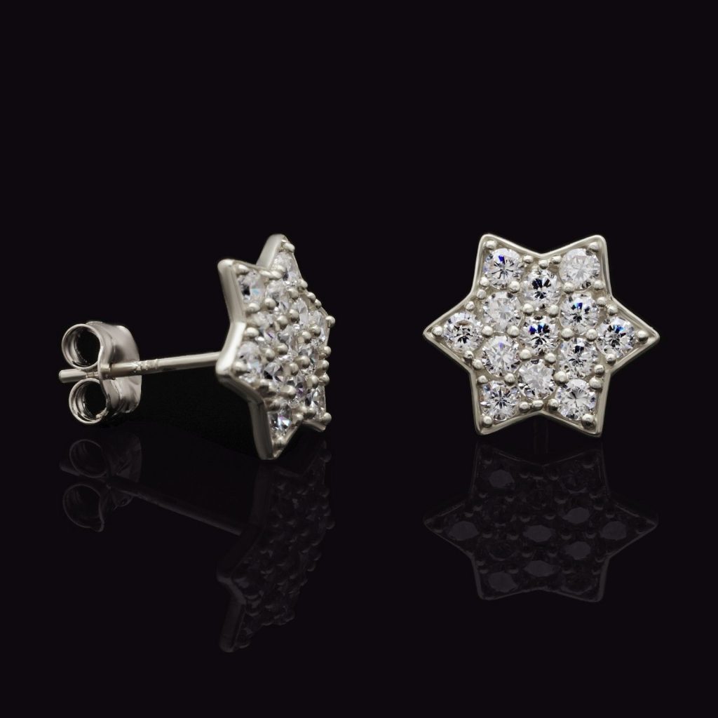 14K White Gold Star of David Studs Earrings 0.80Ct Round Cut Created Diamond