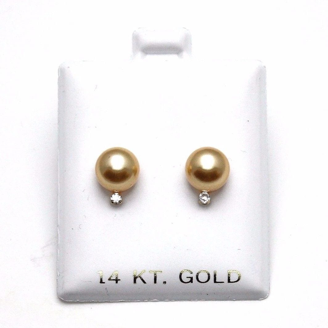 14K Yellow Gold 0.05Ct Created Diamond Cultured Pearl Stud Earrings 7mm-8mm