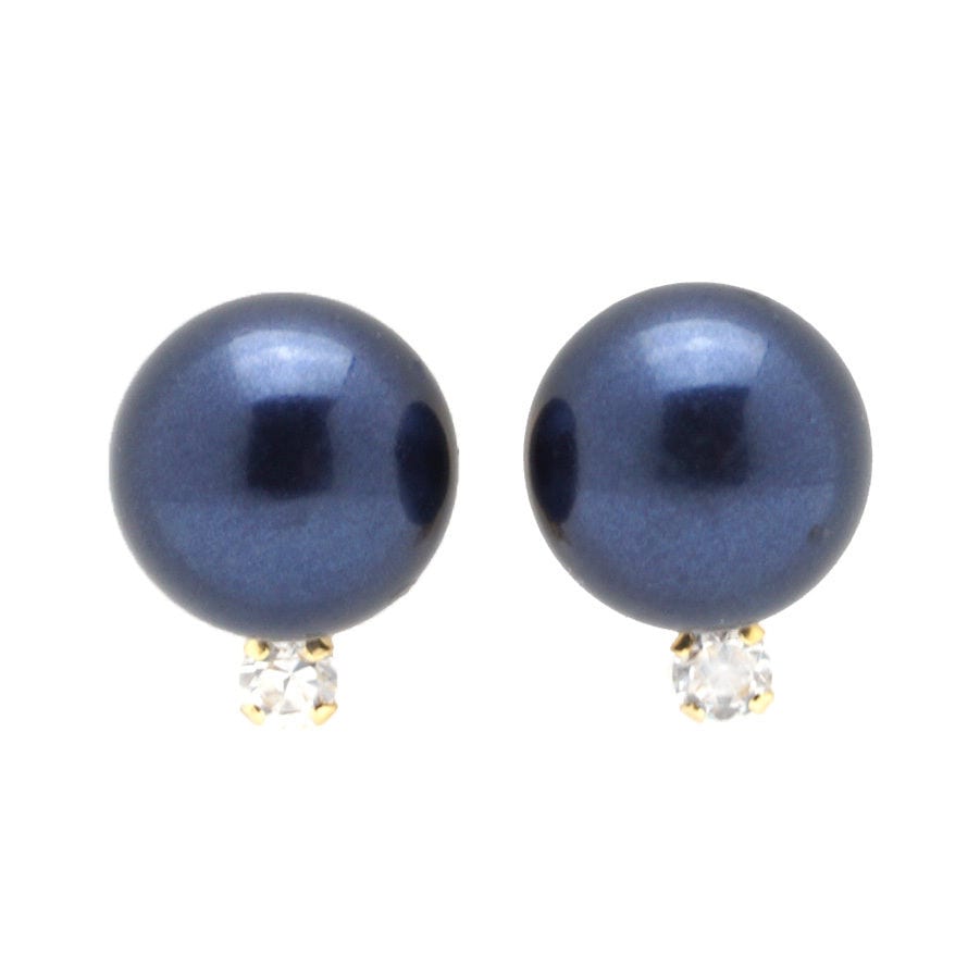 14K Yellow Gold 0.05Ct Created Diamond Cultured Pearl Stud Earrings 7mm-8mm