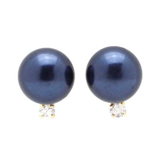 14K Yellow Gold 0.05Ct CZ Cultured Pearl Stud Earrings 7mm-8mm