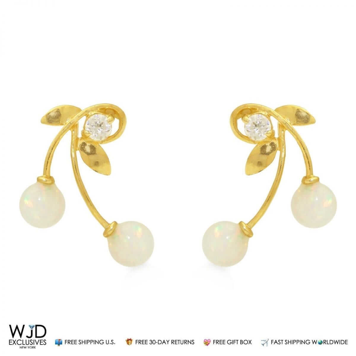 14K Yellow Gold 0.10Ct Round CZ Fire Opal Cherry Stud Earrings