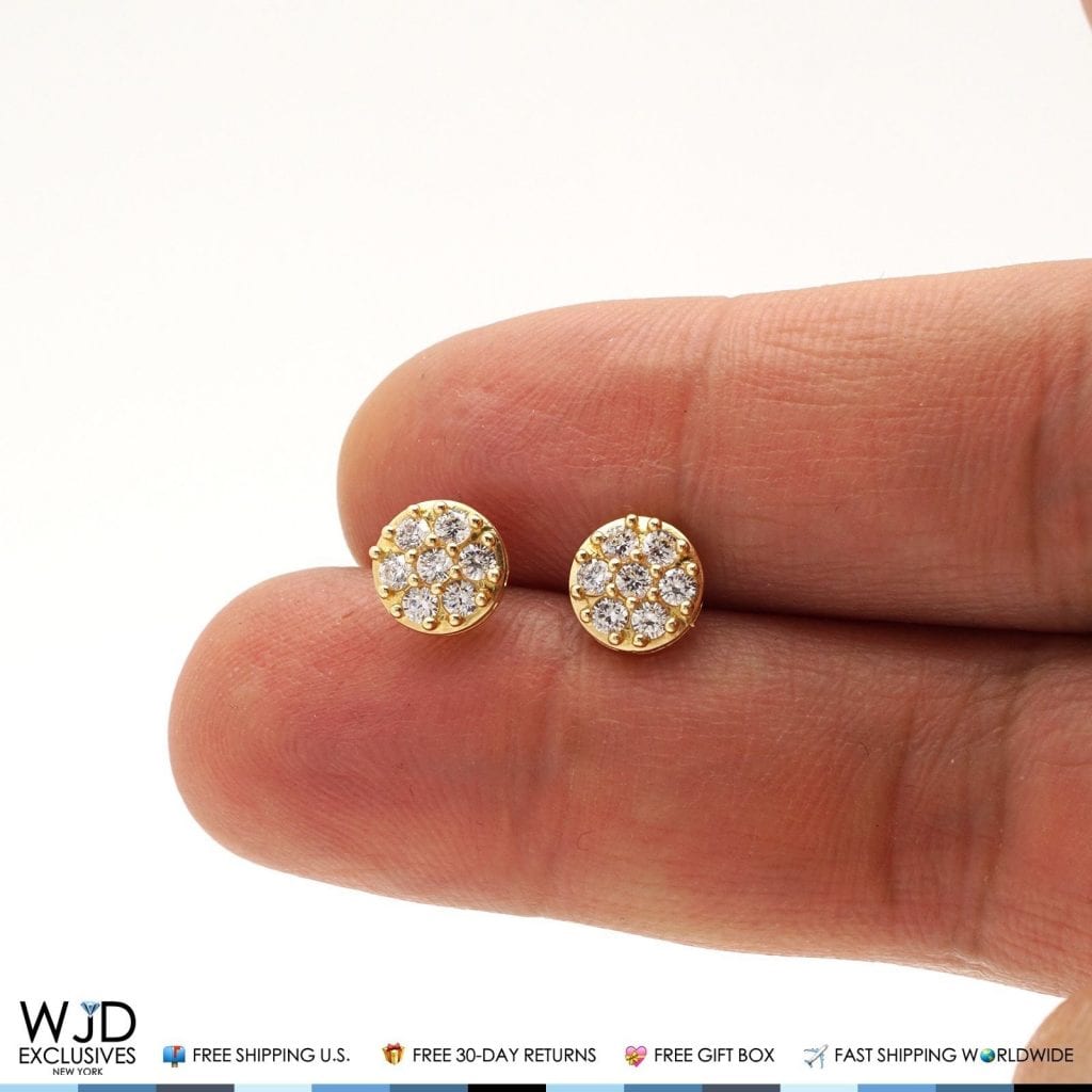 0.30Ct CZ 14K Yellow Gold Prong Set Cluster Stud Earrings 8mm