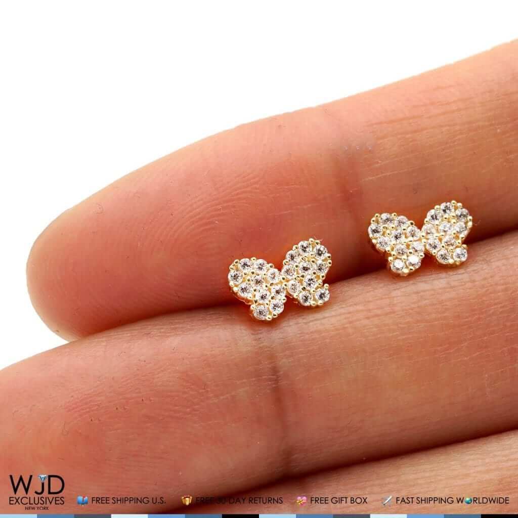 14k Yellow Gold Birthstone Butterfly Screw Back Stud Earrings