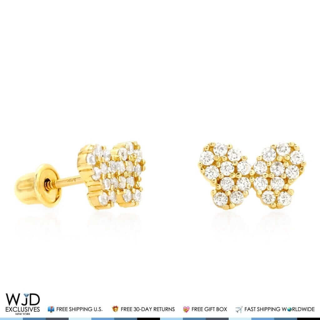 14k Yellow Gold Birthstone Butterfly Screw Back Stud Earrings