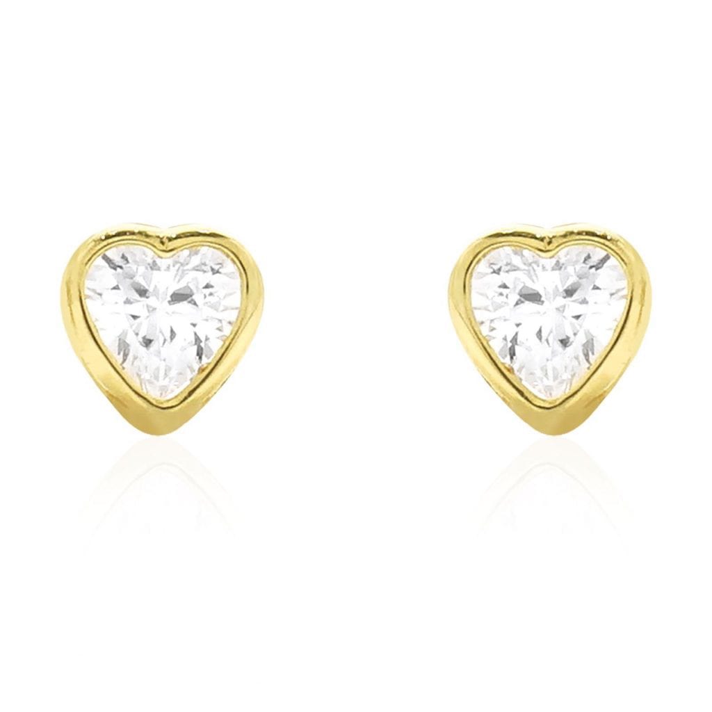 14K Yellow Gold 0.50Ct CZ Heart Shaped Bezel Stud Earrings 4mm