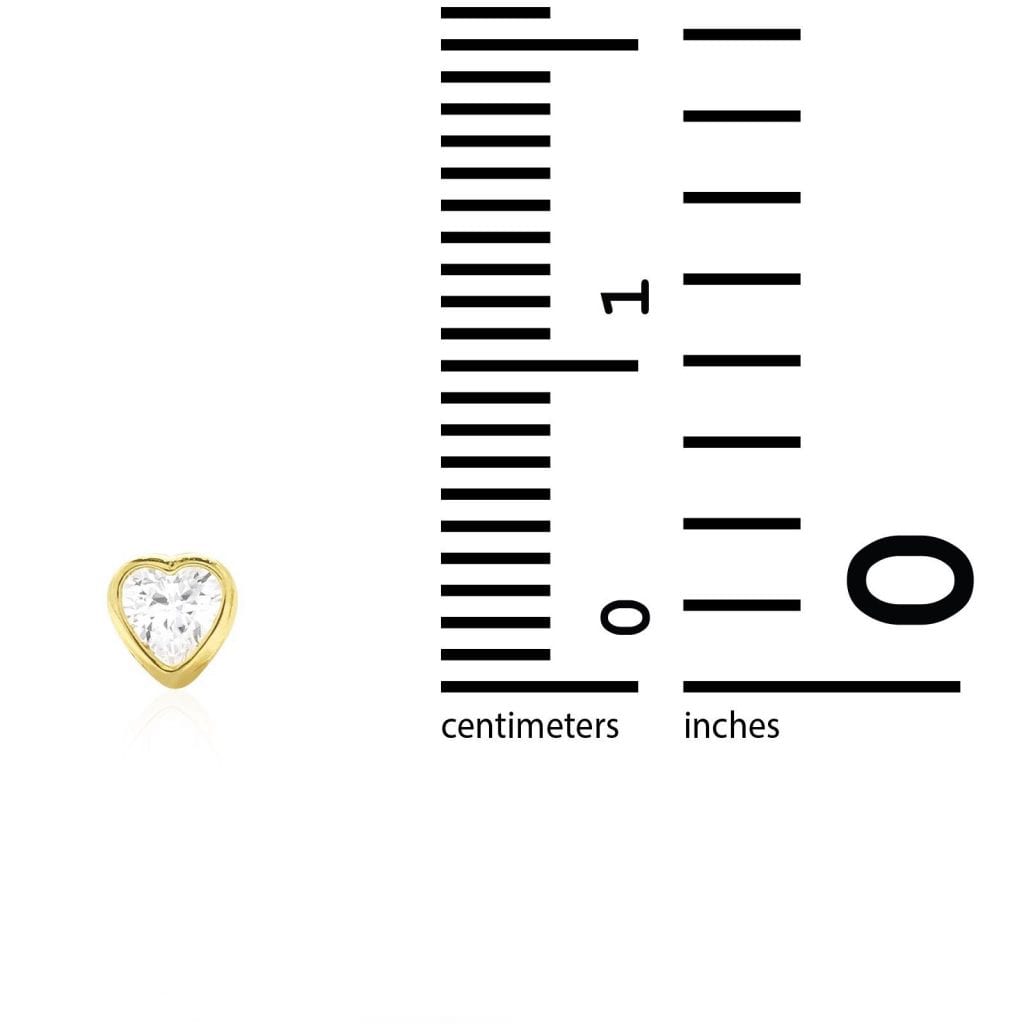 14K Yellow Gold 0.50Ct CZ Heart Shaped Bezel Stud Earrings 4mm