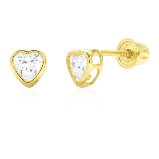14K Yellow Gold 0.50Ct CZ Shaped Bezel Stud Earrings 4mm