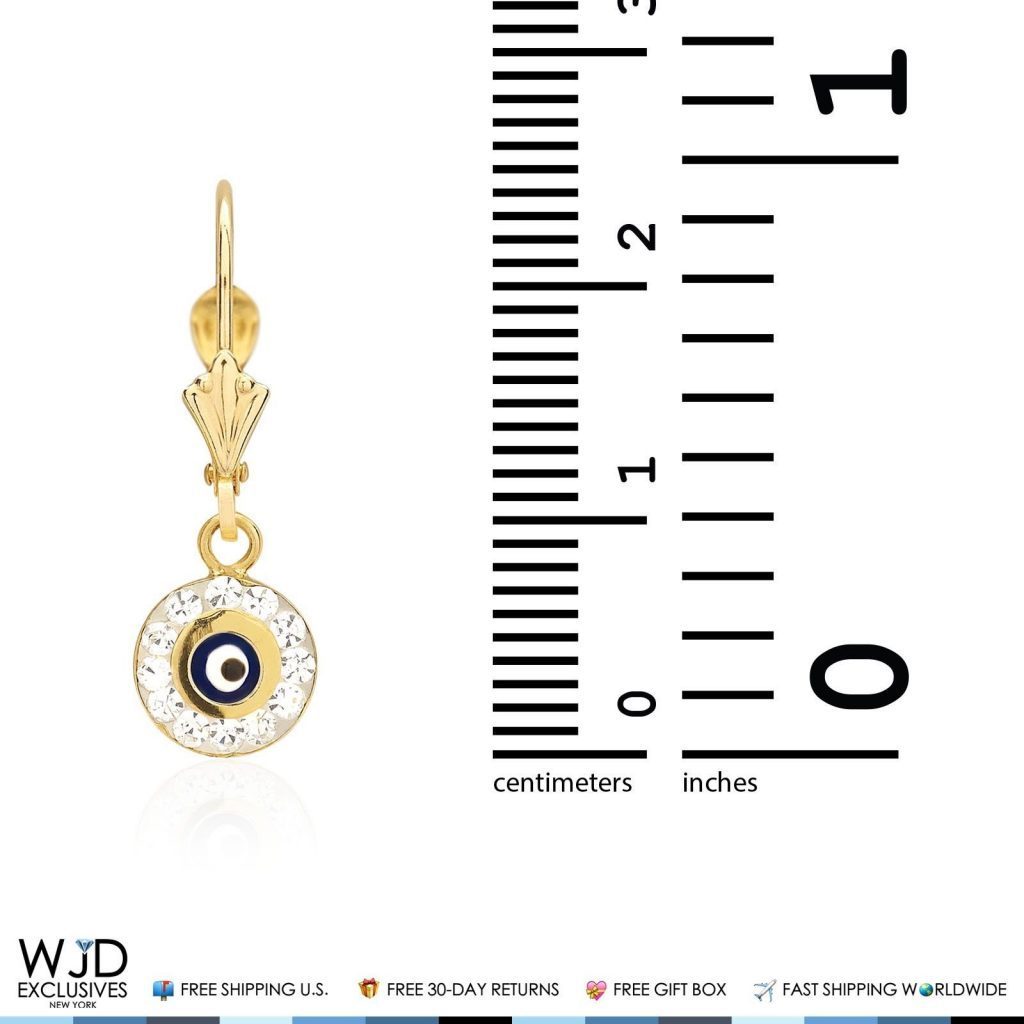 0.50CTW CZ 14K Yellow Gold Black Evil Eye Round Dangle Earrings