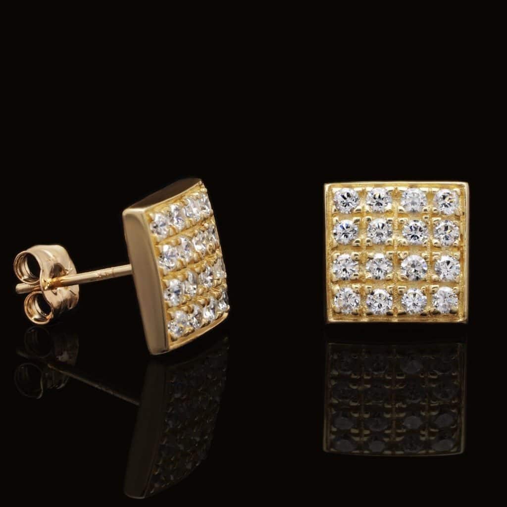 14K Yellow Gold 0.75Ct Created Diamond Composite Square Shape Stud Earrings