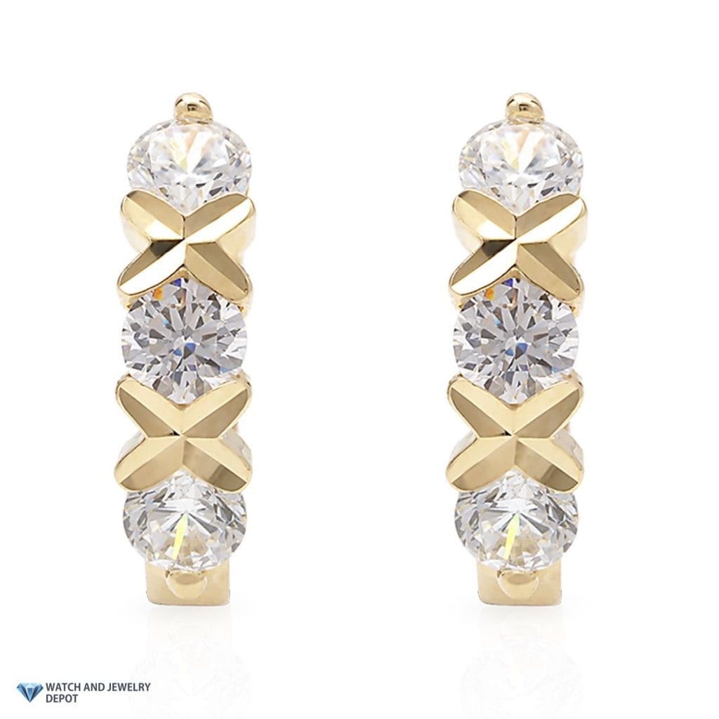 14K Real Gold 0.60CTW CZ Huggie XO Hoop Earrings 12.7mm