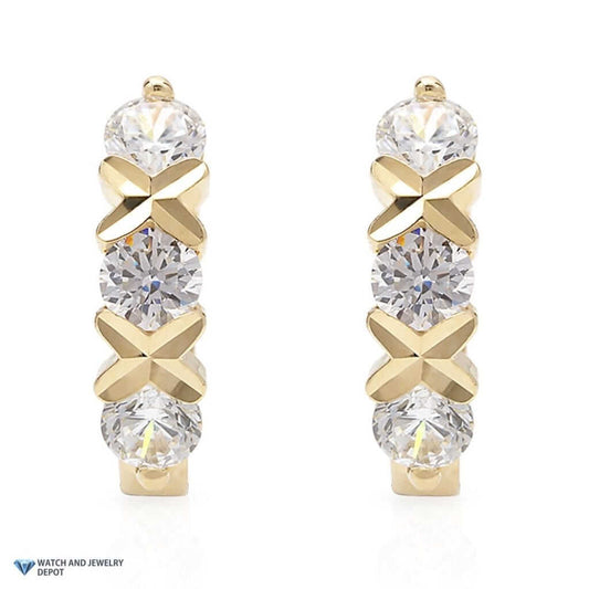 14K Gold 0.60CTW CZ Huggie XO Hoop Earrings 12.7mm