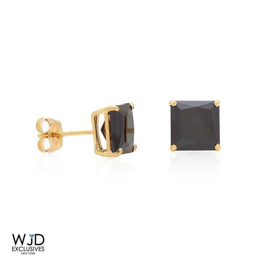 2.5CT Black CZ 14K Yellow Gold Princess-Cut Pushback Earrings