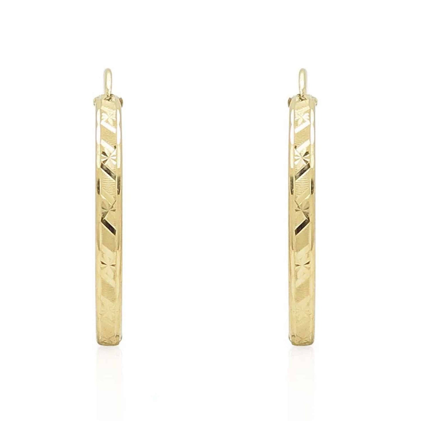 14K Yellow Gold 2.5mm Width Diamond Cut Hoop Earrings 25mm Diameter