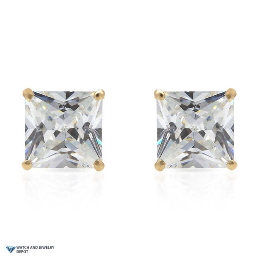 14K Yellow Gold 2Ct Princess Square CZ Stud Earrings 6mm