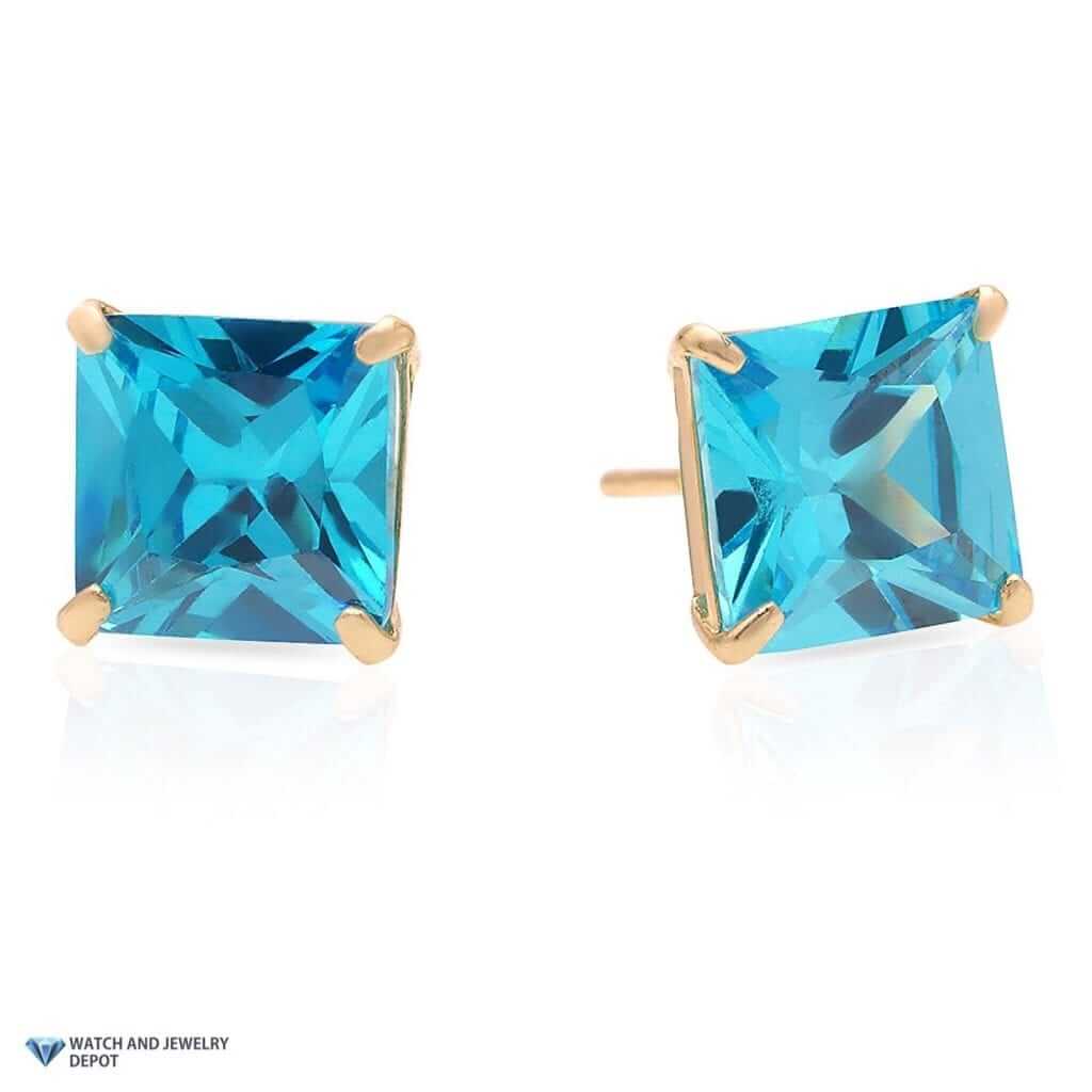 14K Yellow Gold 2Ct Princess December Birthstone Created Zircon Stud Earrings
