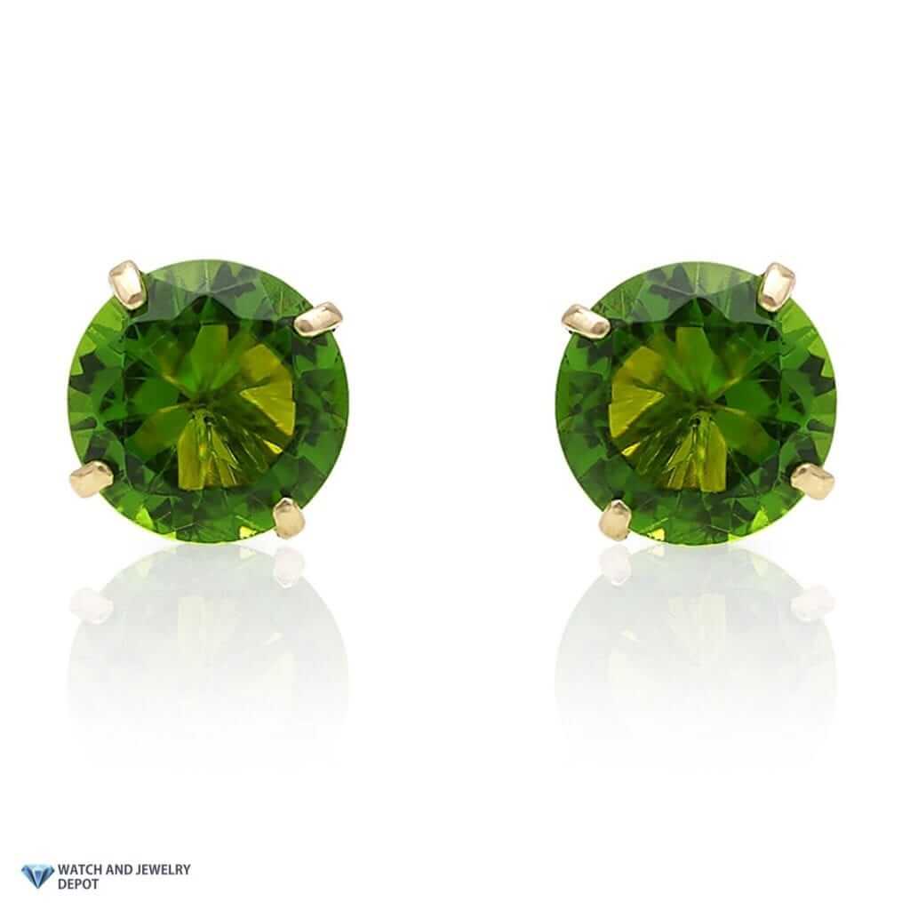 14K Yellow Gold 2Ct August Birthstone Peridot Stud Earrings – WJD
