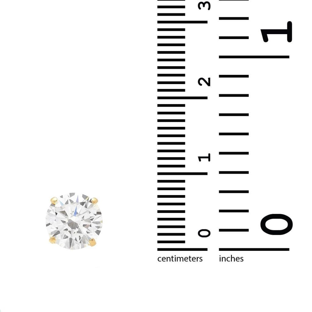 14K Yellow Gold 2.5Ct CZ Round Screw Back Stud Earrings 7mm
