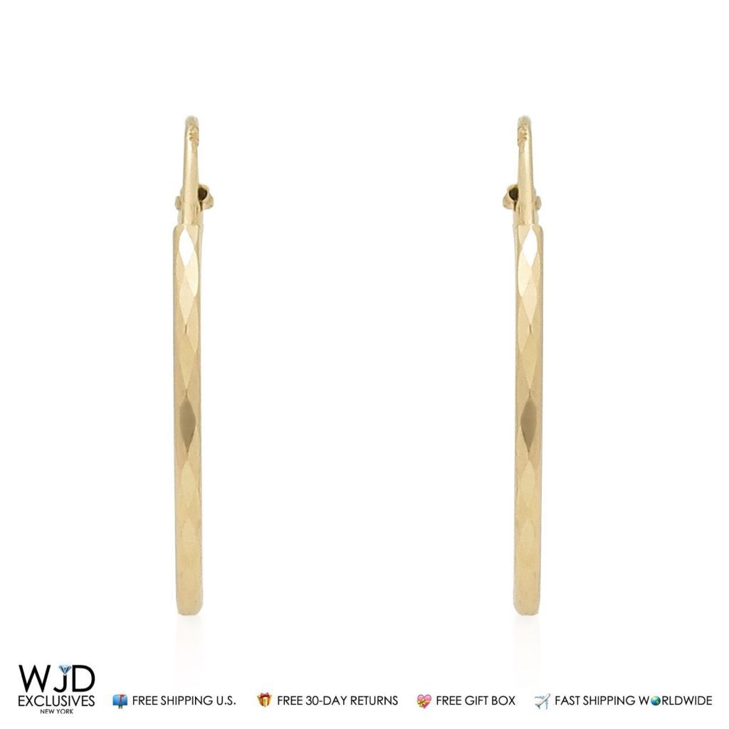 14K Yellow Gold 2mm Thick Diamond Cut Hoop Earrings 1"