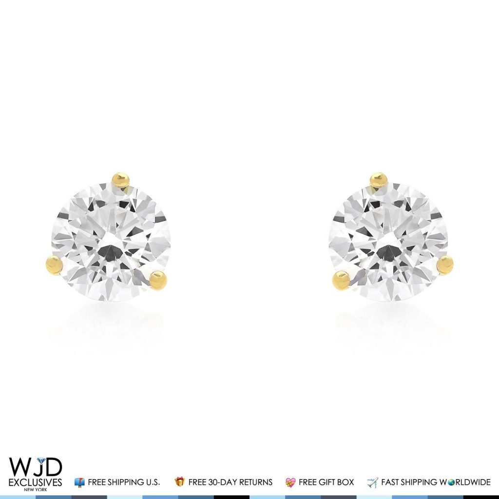 4Ct Round Created Diamond 14K Yellow Gold Solitaire Martini Stud Earrings 8mm