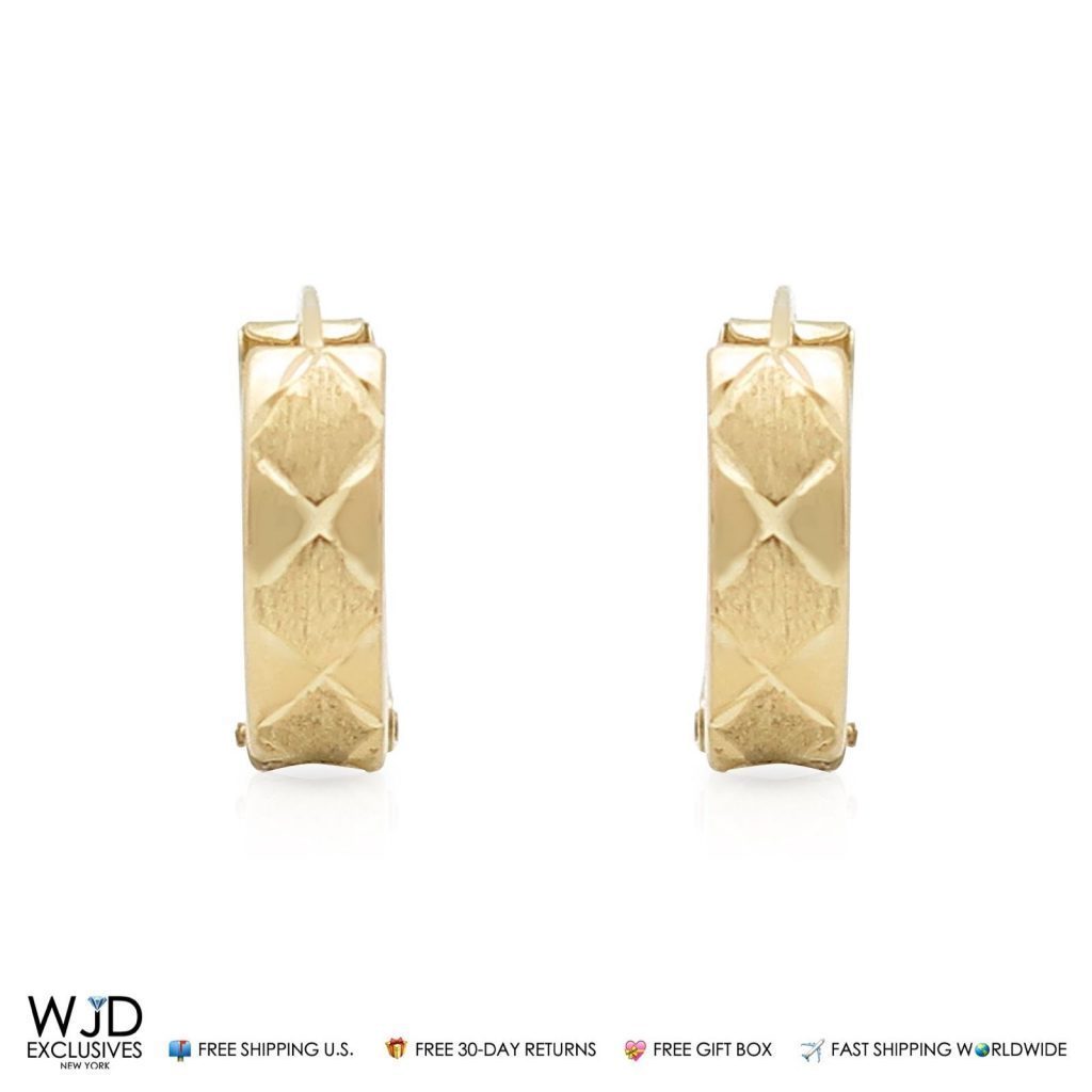 14K Yellow Gold 5mm Width Diamond Cut Huggie Hoop Earrings 13mm